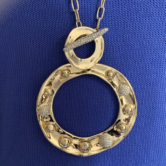 Alexis Bittar Large Gold Molten Repoussé & Crystal Dot Pendant Necklace - Picture 3 of 15